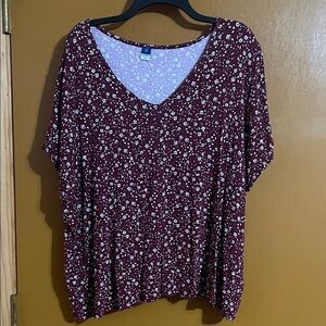 Old Navy Maroon Floral V-Neck Blouse